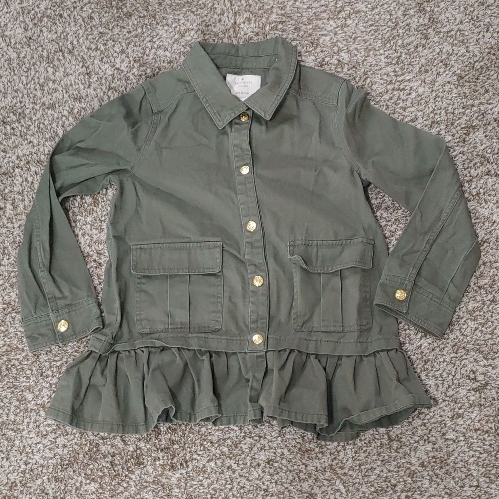 Kate Spade Green Field Jacket Girls Size 10 Ruffled Hem